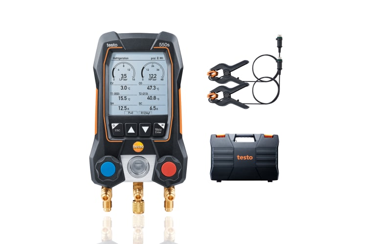 testo 550s Базовый комплект - Цифровой манометрический коллектор с зондами-зажимами температуры на фиксированном кабеле, фото 1
