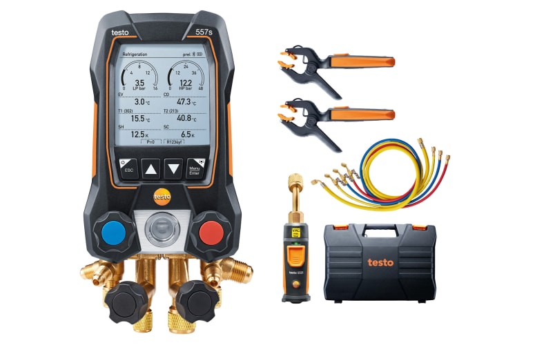 testo 557s Комплект 2 с заправочными шлангами - Умный цифровой манометрический коллектор, смарт-зонды вакуума и температуры и набор из четырёх заправочных шлангов, фото 1