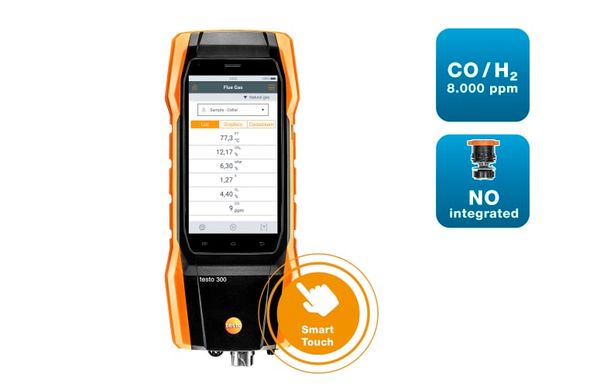 testo 300 Longlife - Анализатор дымовых газов (O₂, CO с H₂-компенсацией до 8 000 ppm, NO)