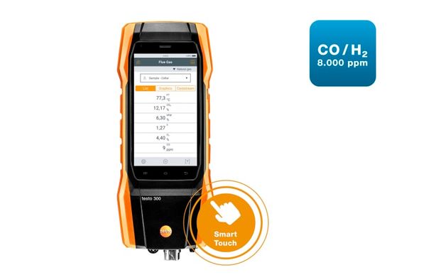 testo 300 - Анализатор дымовых газов (O₂, CO с H₂-компенсацией до 8 000 ppm)