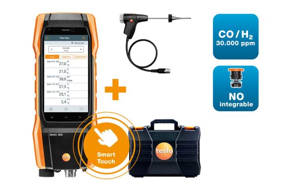 Комплект 2 testo 300 NEXT LEVEL Longlife - Анализатор дымовых газов (O₂, CO с H₂-компенсацией до 30 000 ppm, NO устанавливается дополнительно)