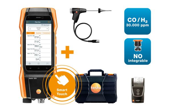 Комплект 2 testo 300 NEXT LEVEL Longlife с принтером - Анализатор дымовых газов (O₂, CO с H₂-компенсацией до 30 000 ppm, NO устанавливается дополнительно)
